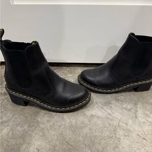 Dr. Martens Black Chelsea Heeled Boots with Yellow Stitching